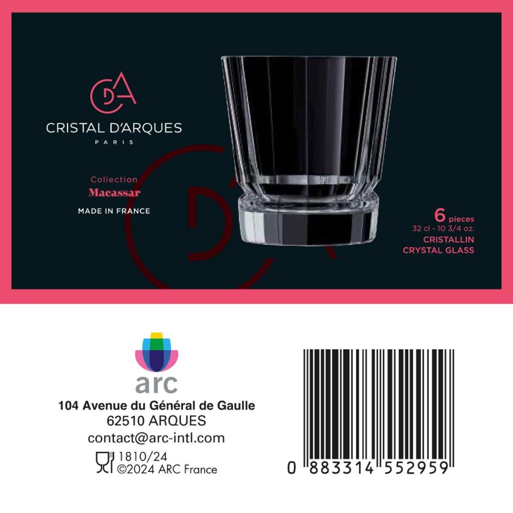 Set de 6 vaso bajo 320 ml Cristal Macassar Cristal d'Arques