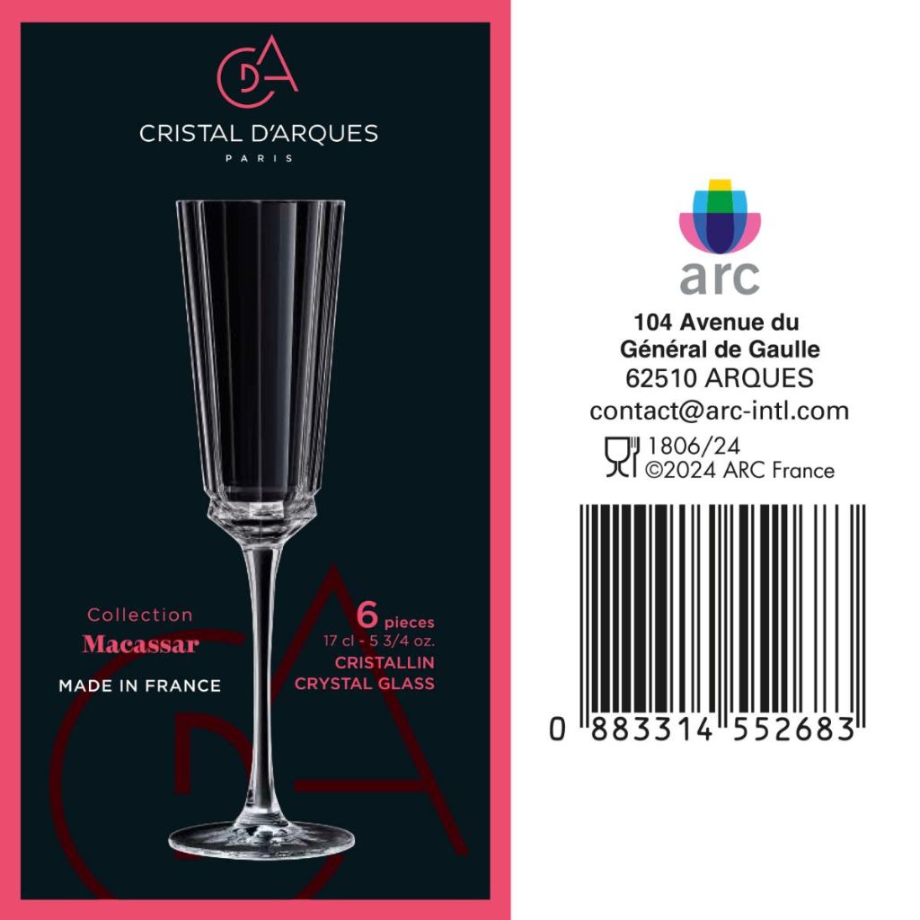 Set de 6 copas flute 170 ml Macassar Cristal d'Arques