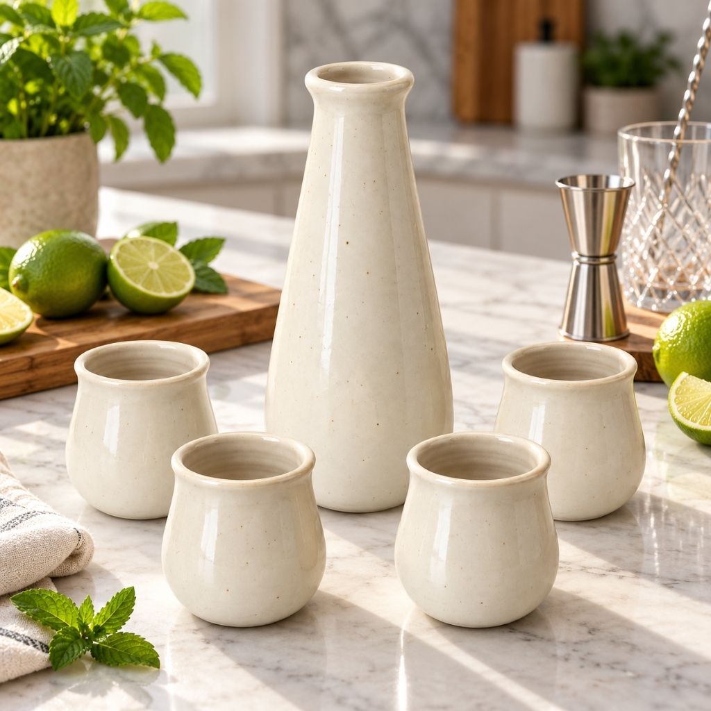 Set Pisco Sour Cerámica Gres con Jarro y 4 Vasos – 5 Piezas