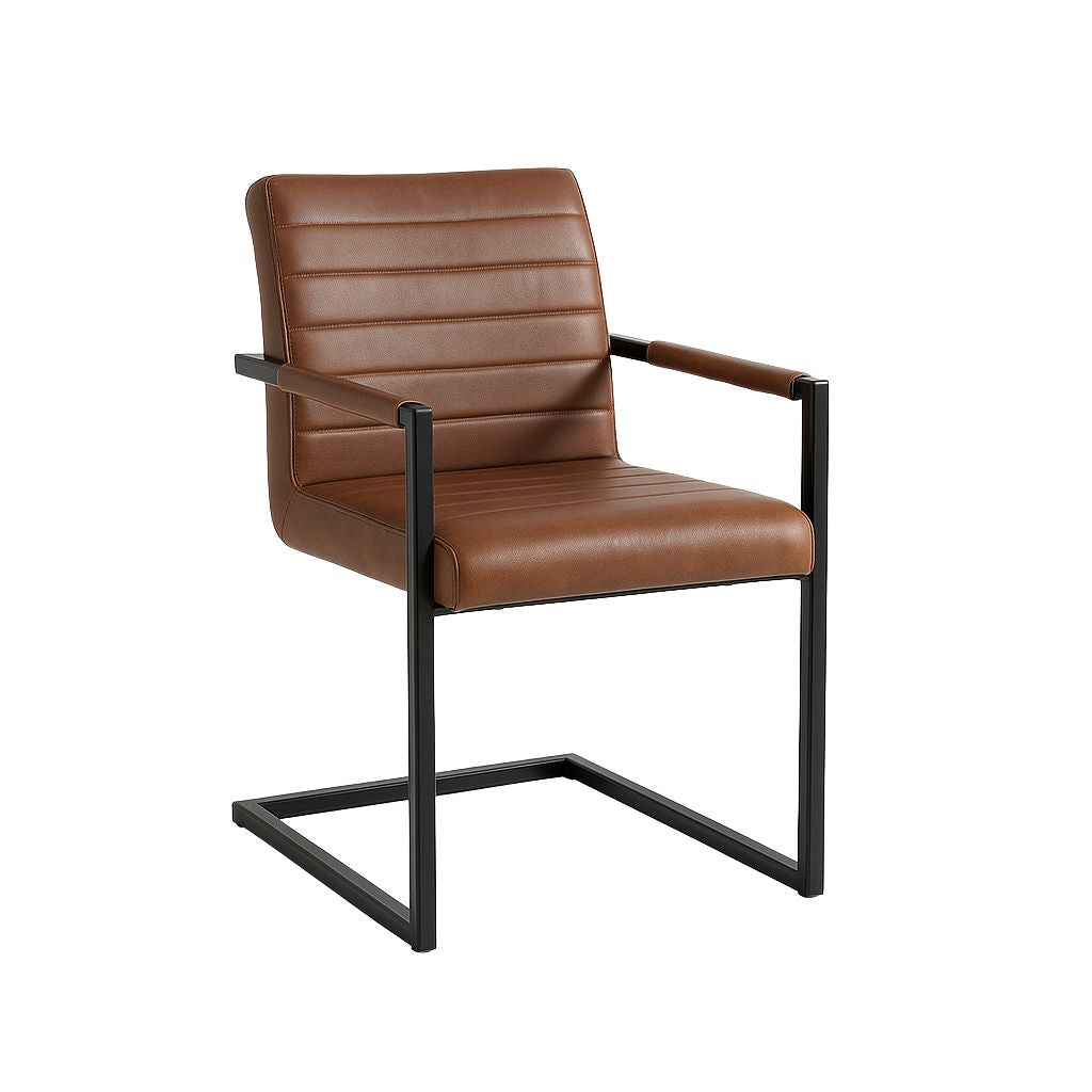 Silla Industrial de Cuero Sintético Marrón con Base Metálica – Café