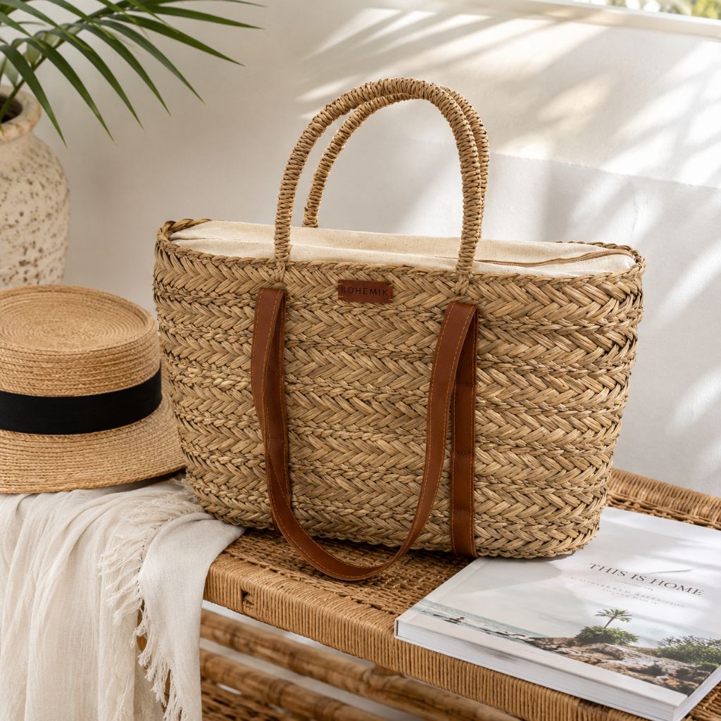 Bolso Boho Janina de Fibras Naturales Tejido a Mano BOHEMIK 40 cm x 26 cm