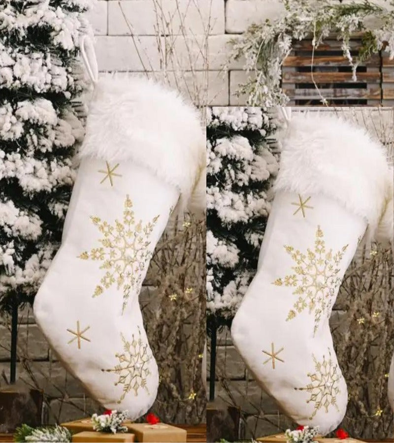 Pack 2 Botas Navidad Blancas con Copos de Nieve Dorados