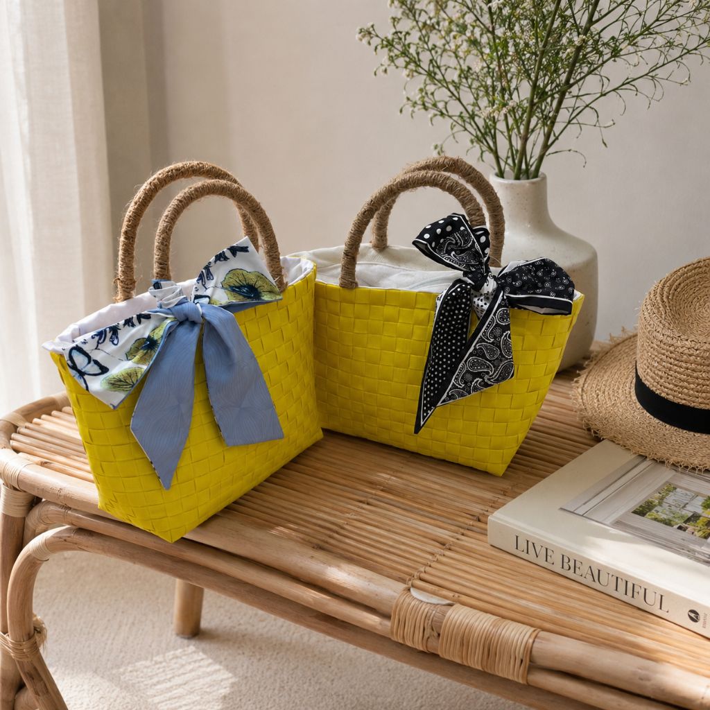 Cartera de Mano Javiera Amarilla con Pañuelo Decorativo