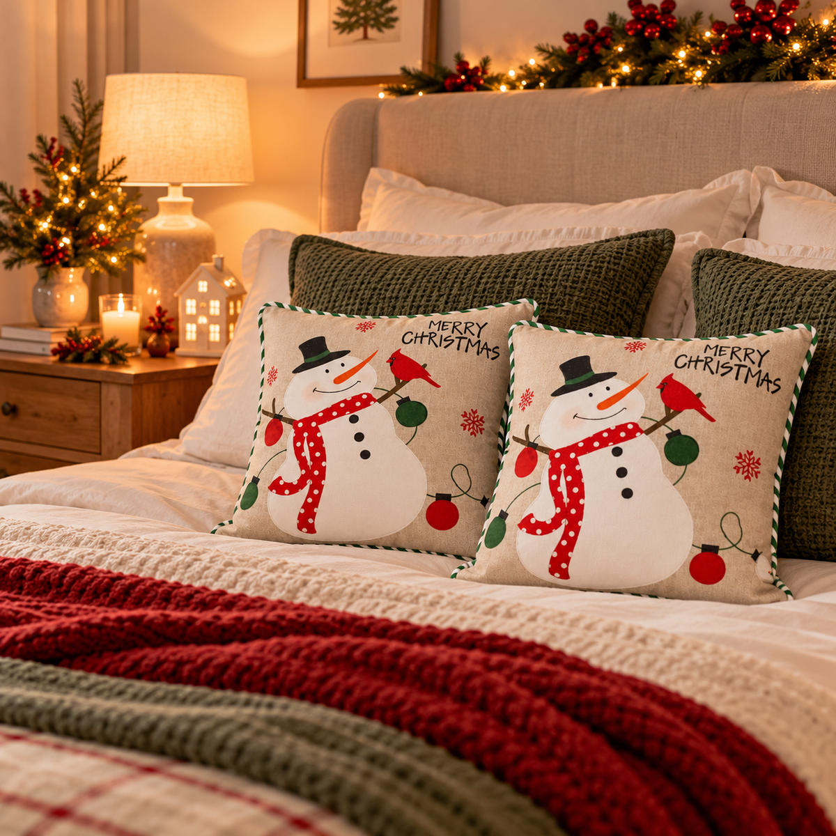 Pack de 2 Fundas Cojín Navideño Mono de Nieve