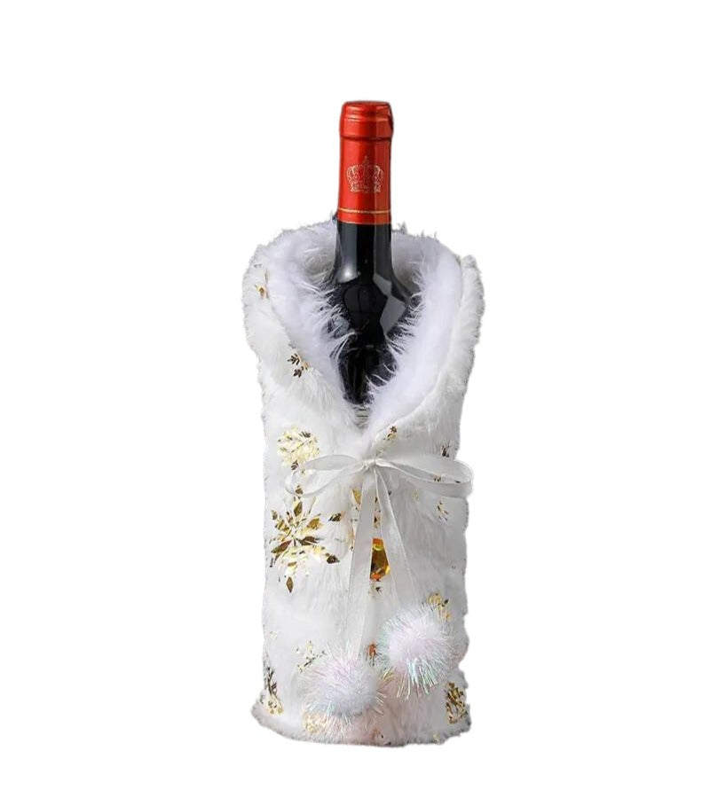 Pack de 3 Cubierta de botella vino de Navidad, blanca dorada