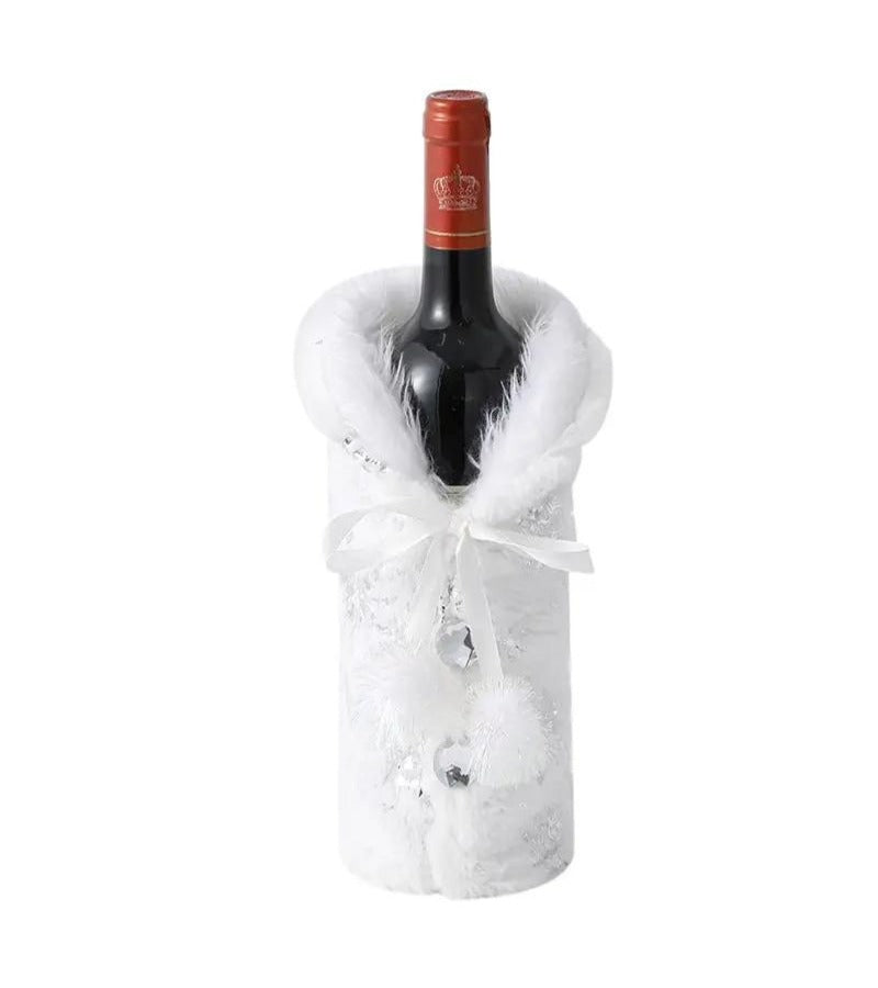 Pack de 3 Cubierta de botella vino de Navidad, blanca plateada