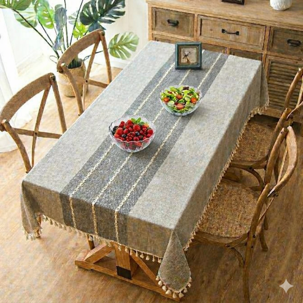 Set mantel lino 140 cm x 200 cm con 2 bowls vidrio templado 2 litros