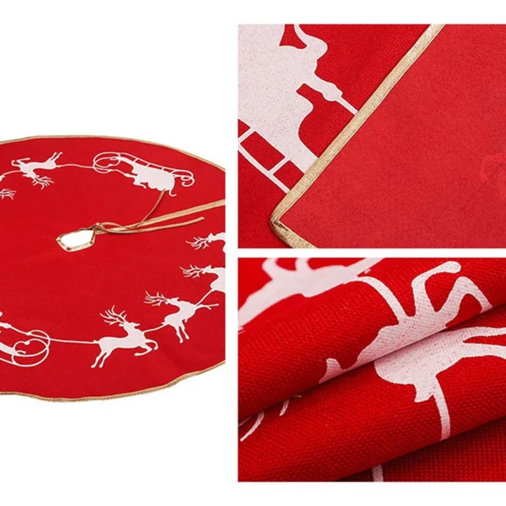 Faldón Arbol Navidad rojo con Trineos de 100 cm