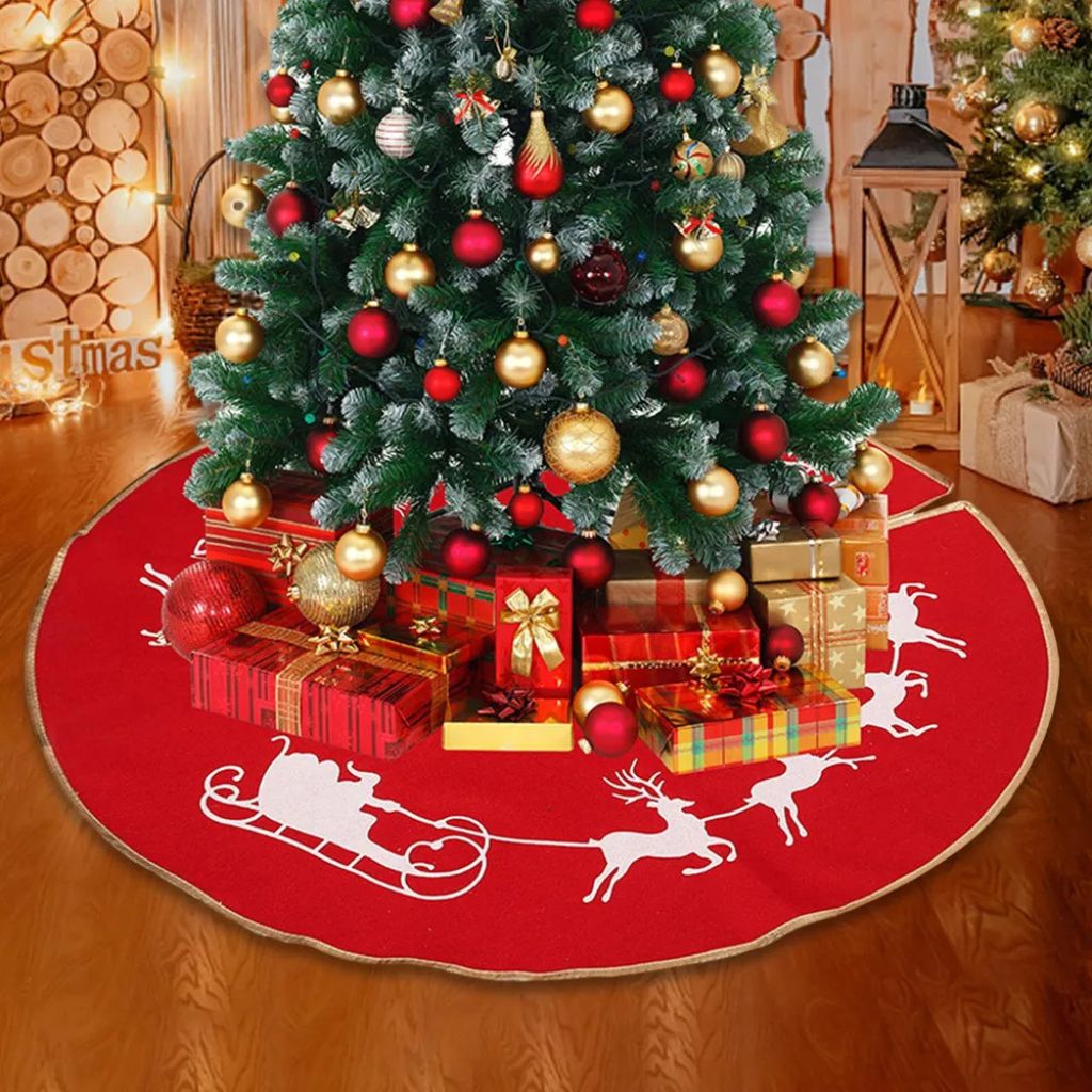 Faldón Arbol Navidad rojo con Trineos de 100 cm