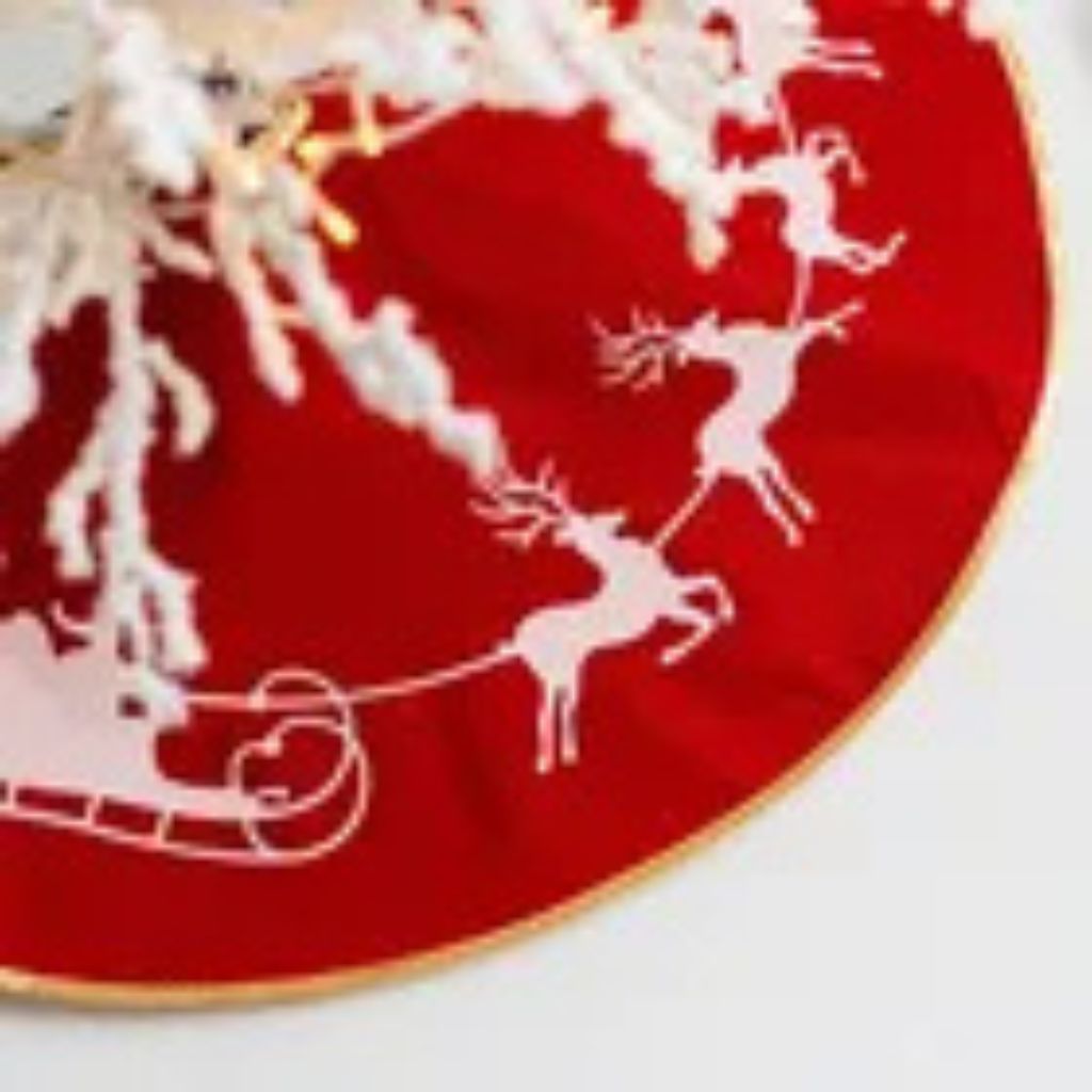 Faldón Arbol Navidad rojo con Trineos de 100 cm