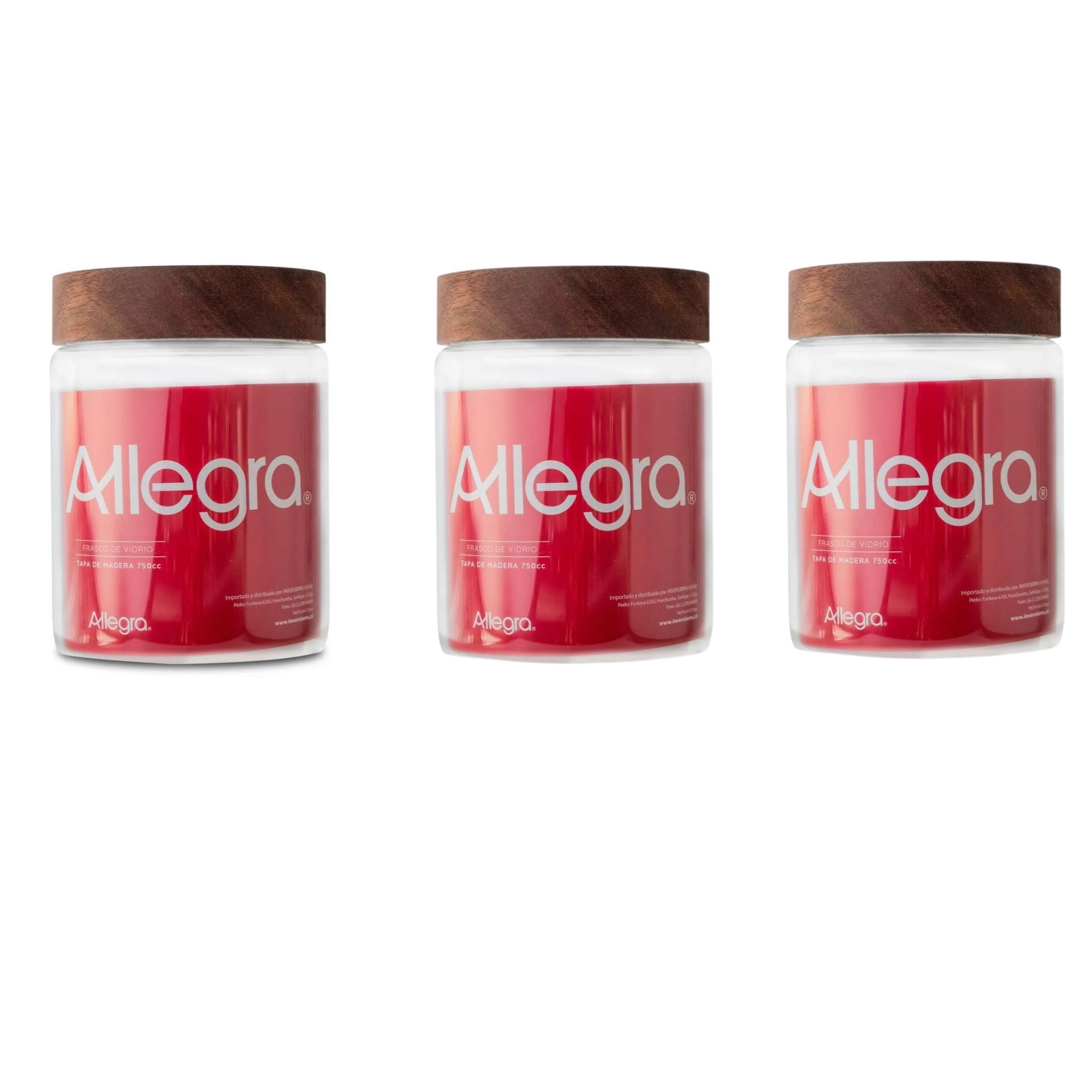Set de 3 Frascos de Vidrio con tapa de Madera 750 ml