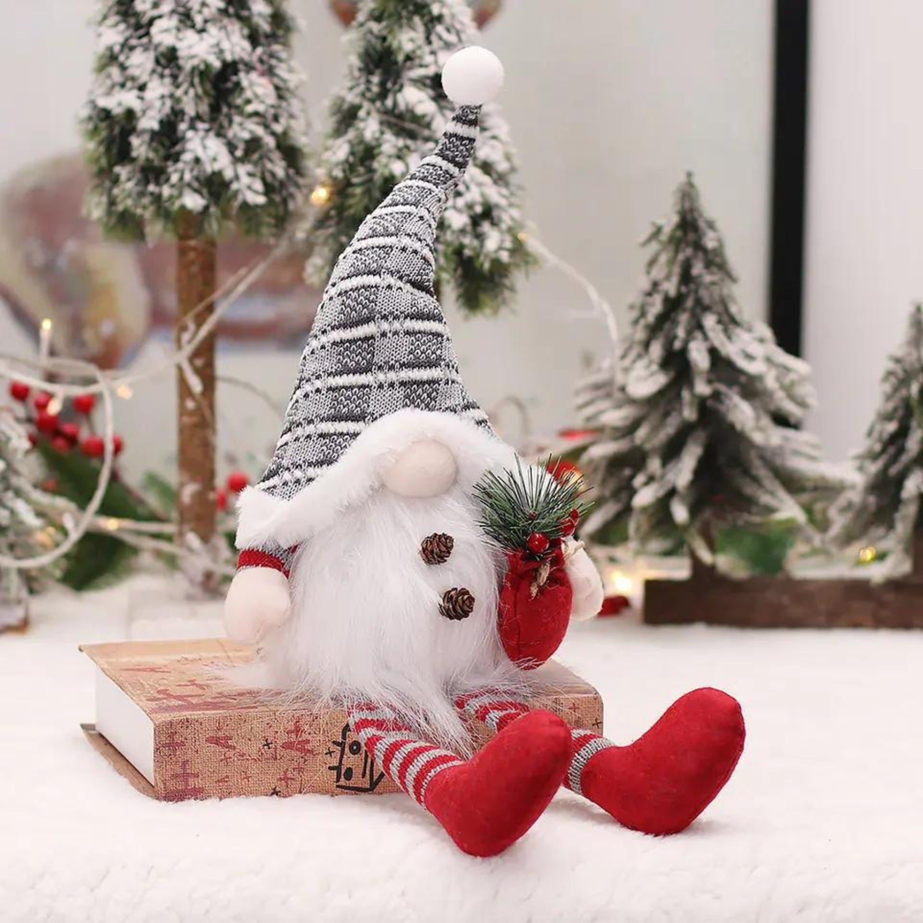 Pack 2 Duendes Luminosos Gorro Gris piernas largas y Gorro Rojo de Pie