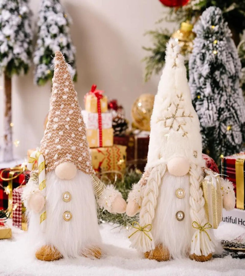 Pareja de Duendes Navideños luminosos tono blanco y café