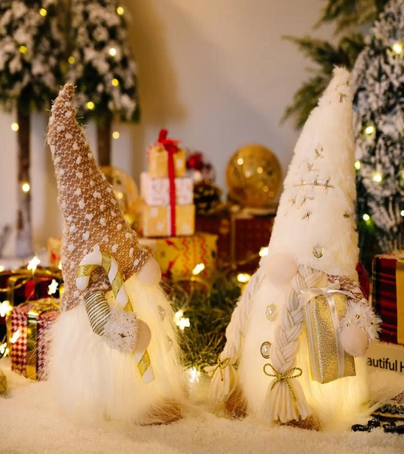 Pareja de Duendes Navideños luminosos tono blanco y café