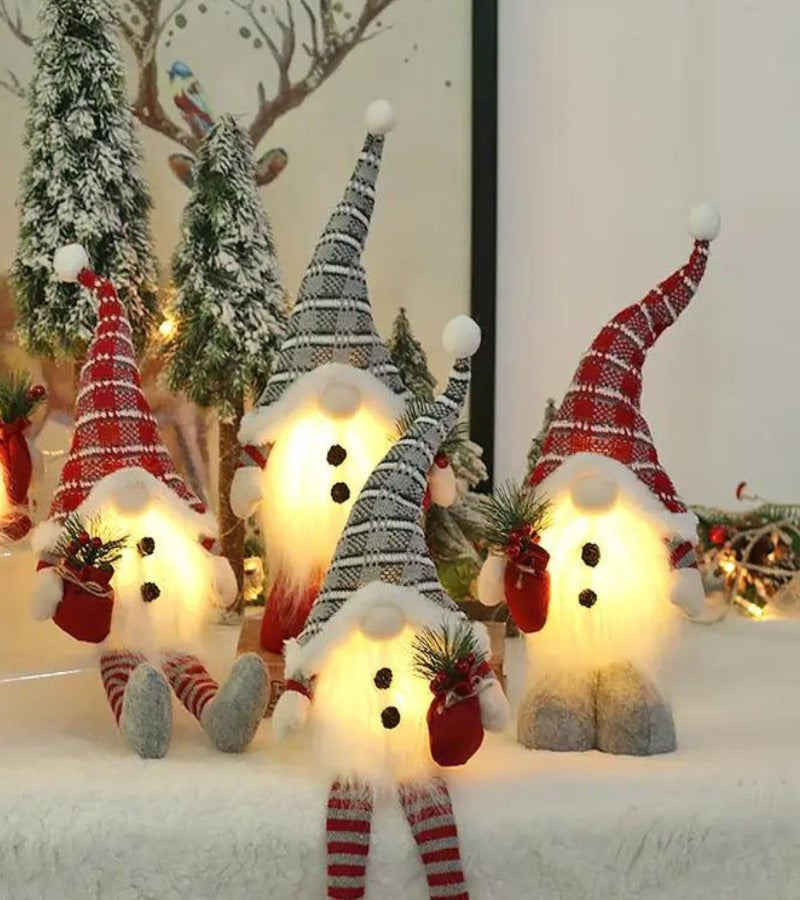 Pack de 4 Duendes Navideños Luminosos tono Blancos, Rojo y Gris