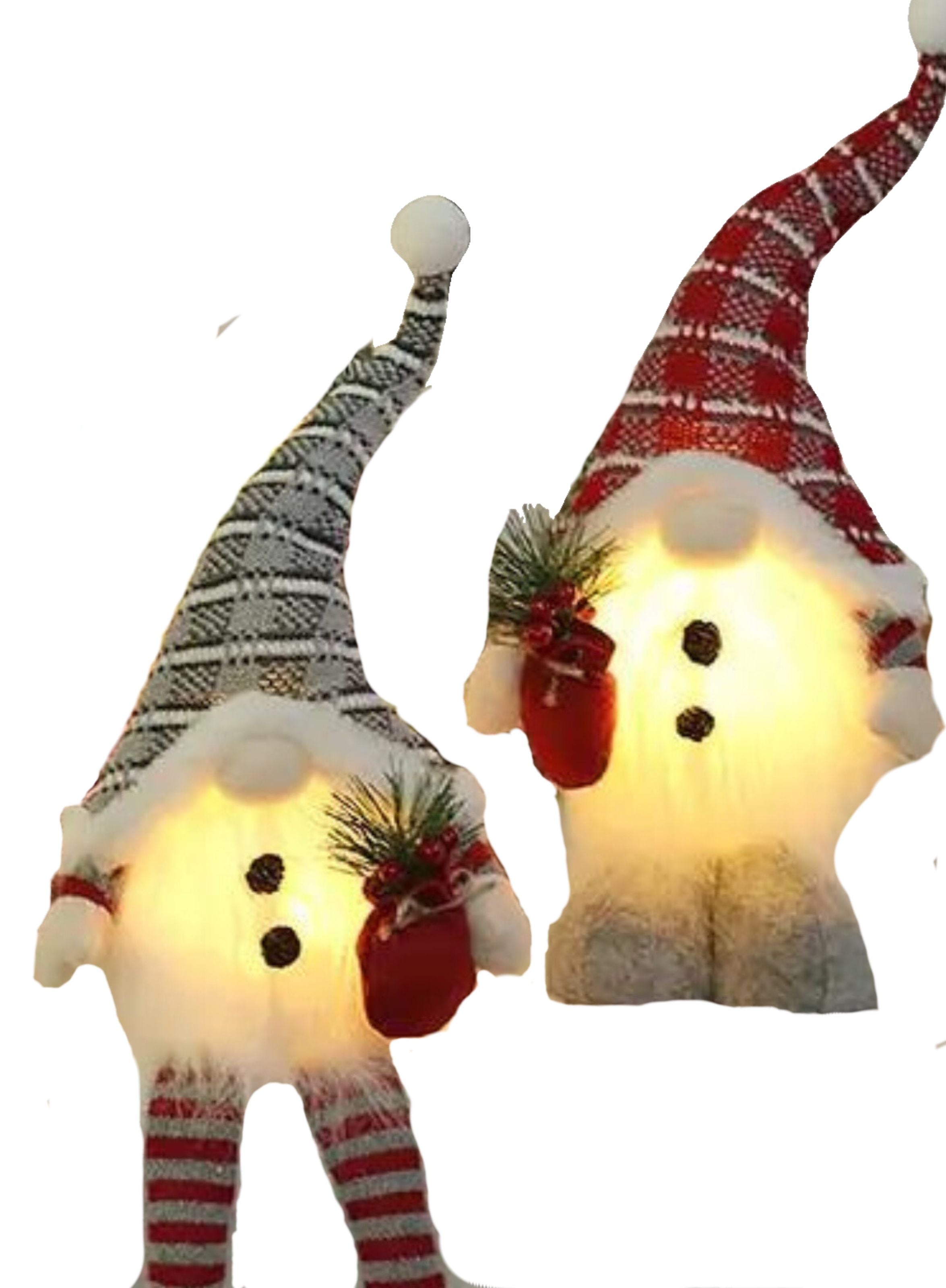 Pack 2 Duendes Luminosos Gorro Gris piernas largas y Gorro Rojo de Pie