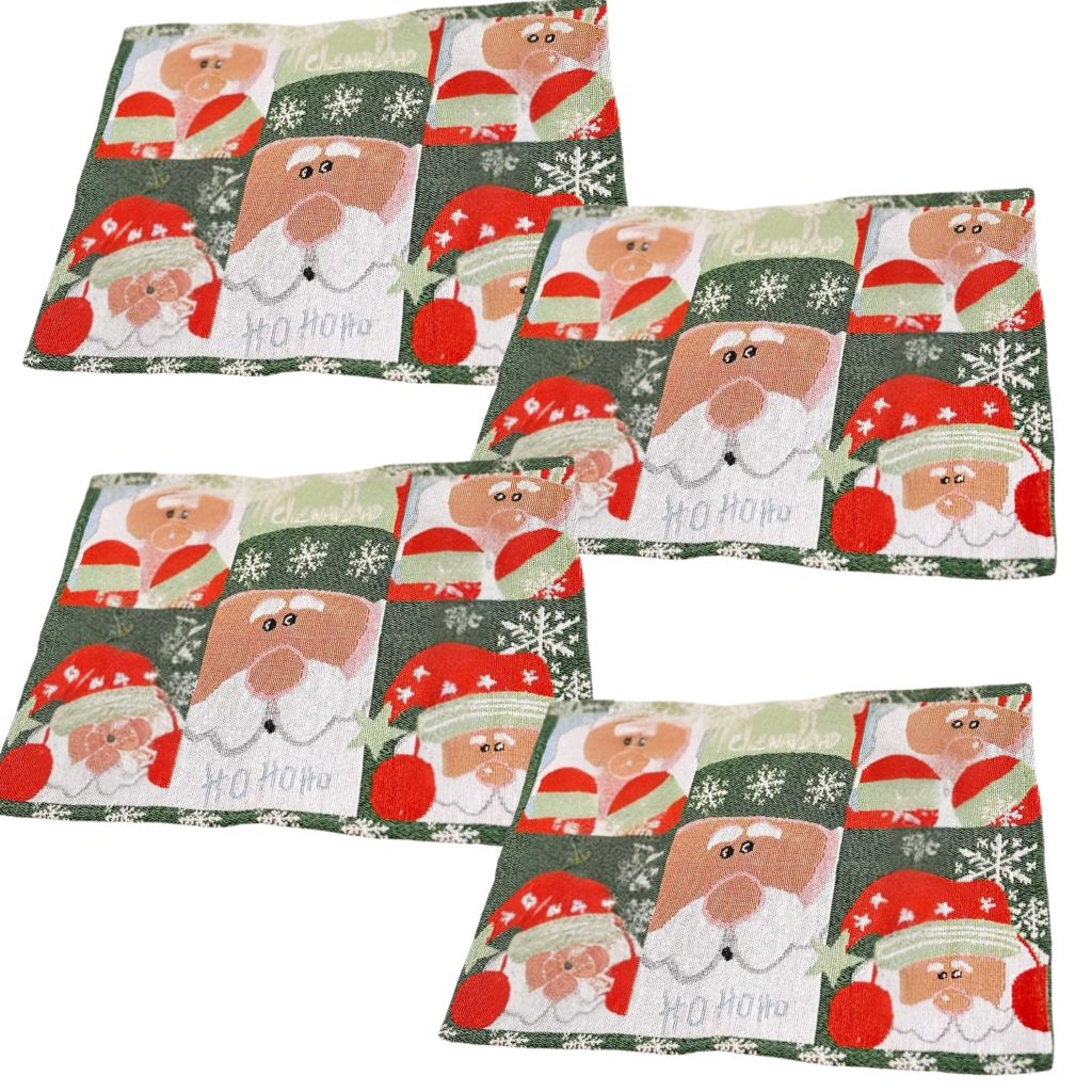 Set de 4 Individuales Navideños Viejo pascuero tonos verde y rojo
