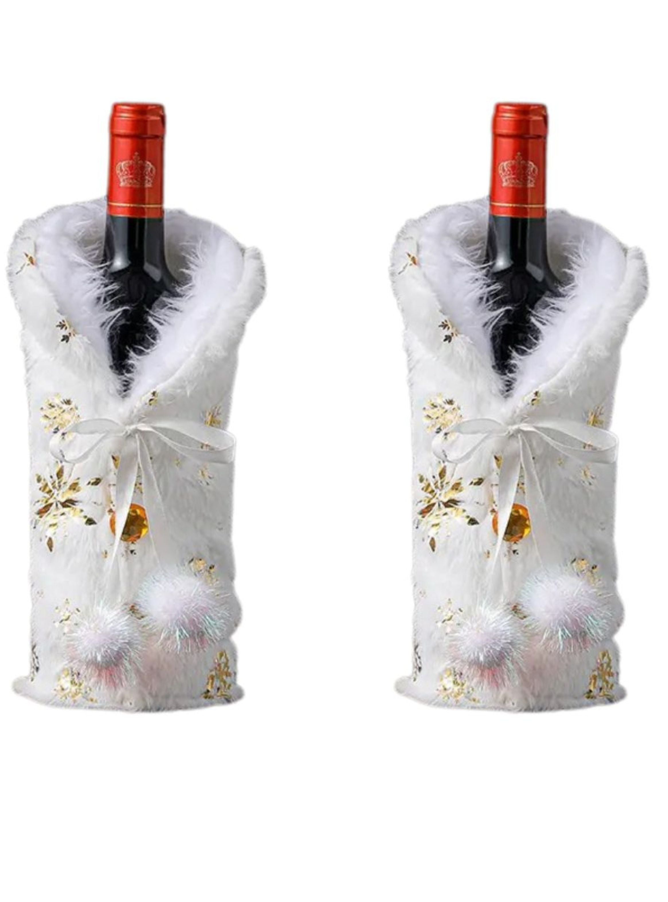 Pack de 2 Cubre botellas de vino de Navidad, blanca dorada