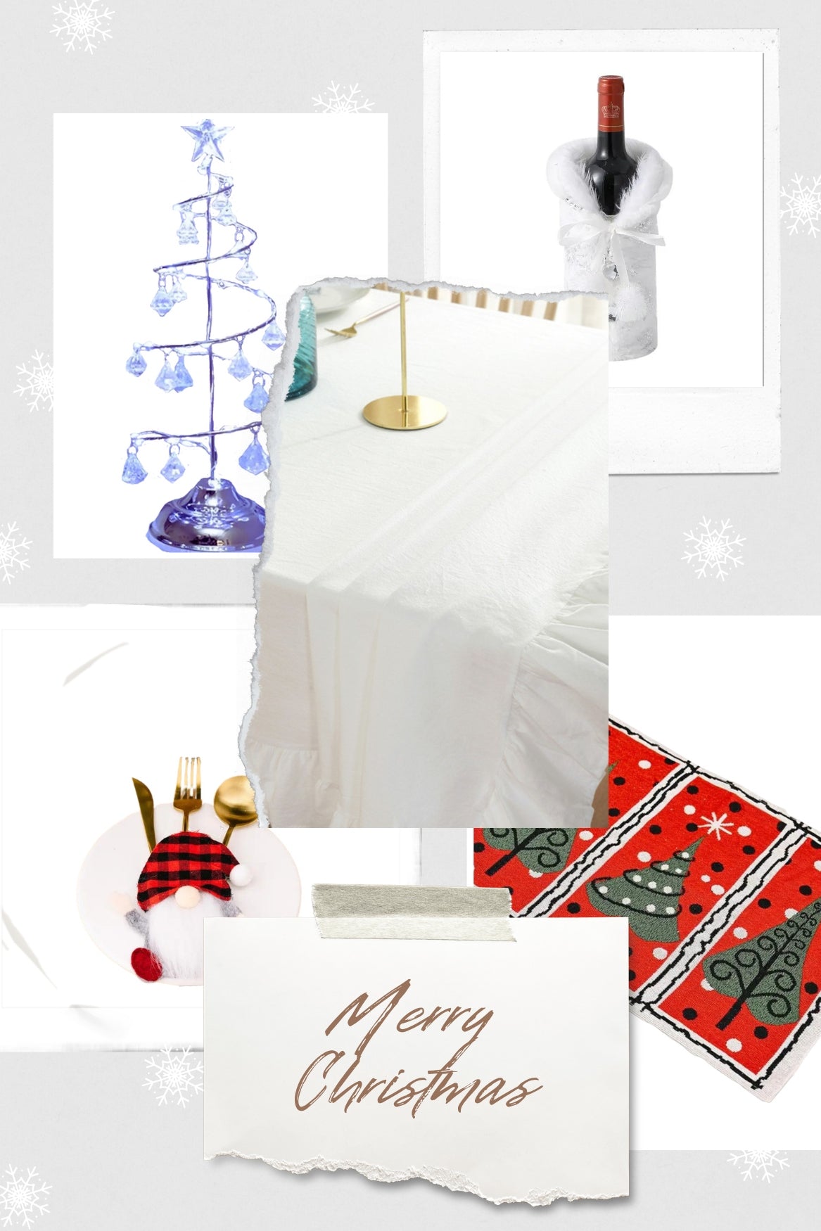 Pack Mesa Rectangular Plateada Navidad (17 Productos)