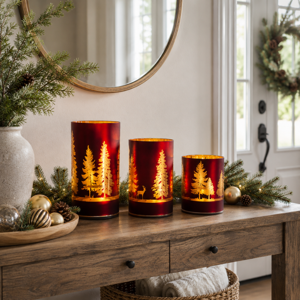 Portavela de Luz led Navideño Rojo, 4 opciones