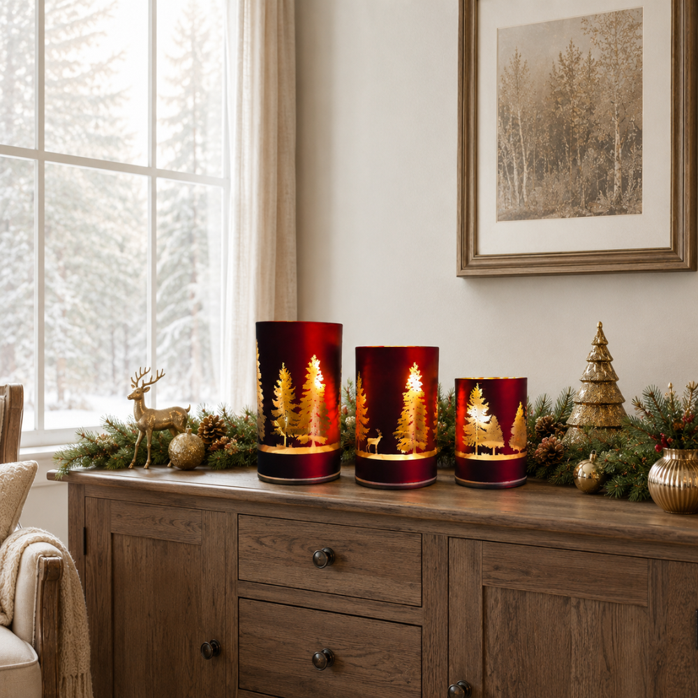Portavela de Luz led Navideño Rojo, 4 opciones