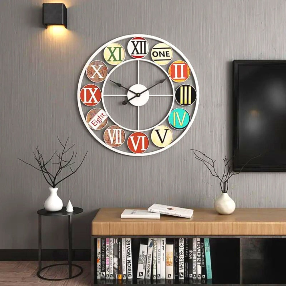 Reloj Mural marco blanco números de colores