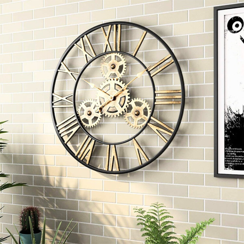 Reloj Mural Estilo Clásico Negro Número Dorados Metálico