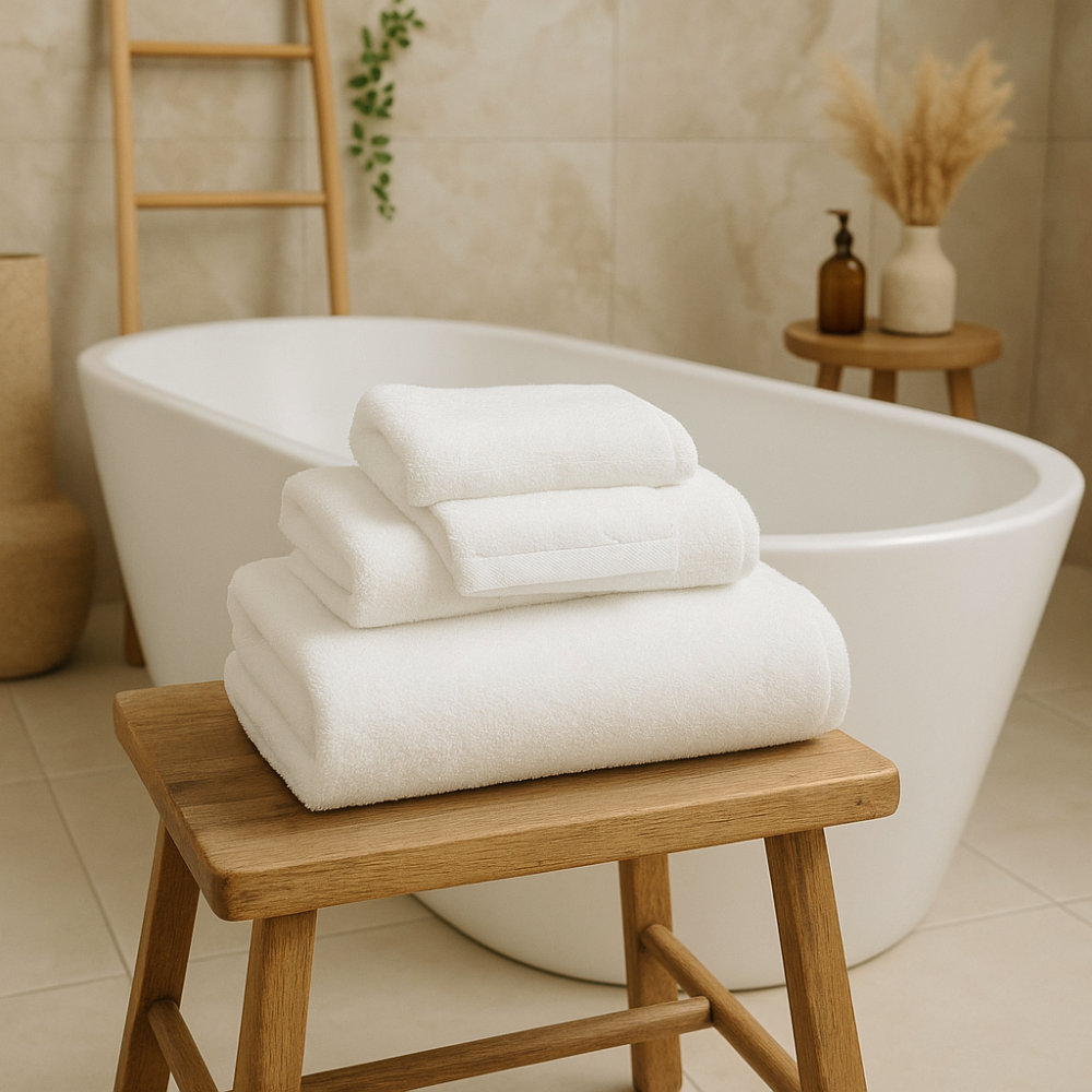 3 Toallas Royal Touch Blancas – Opciones de medidas.  100% Algodón 550 GSM