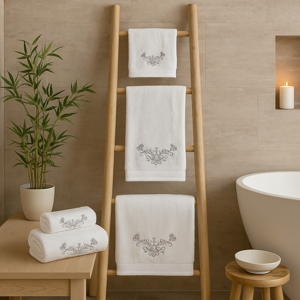 Juego de Toallas Royal Touch Gray - 3 piezas 100% Algodón Bordado Elegante