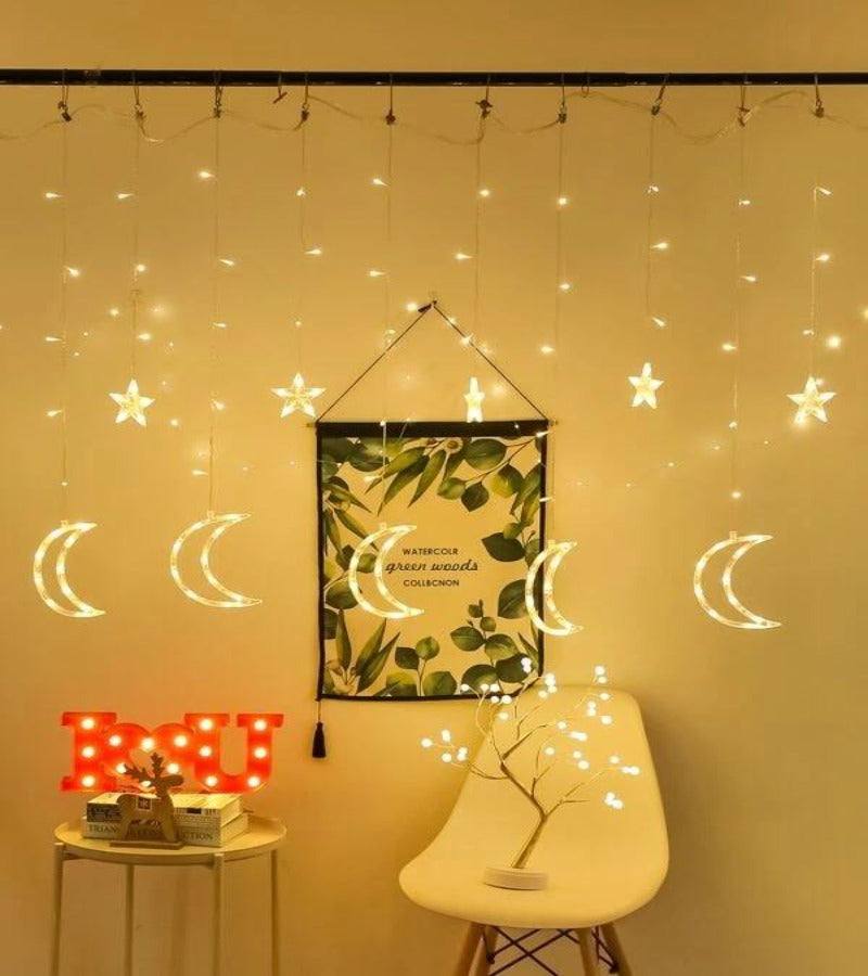 Luz led cortina con 138  lunas y estrellas