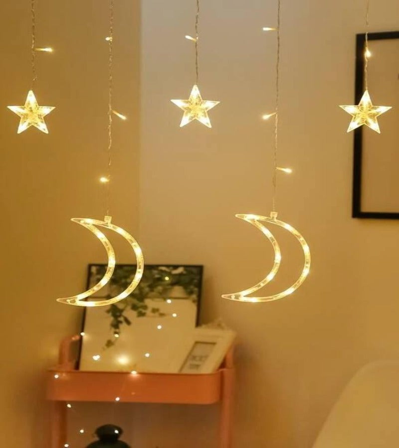 Luz led cortina con 138  lunas y estrellas