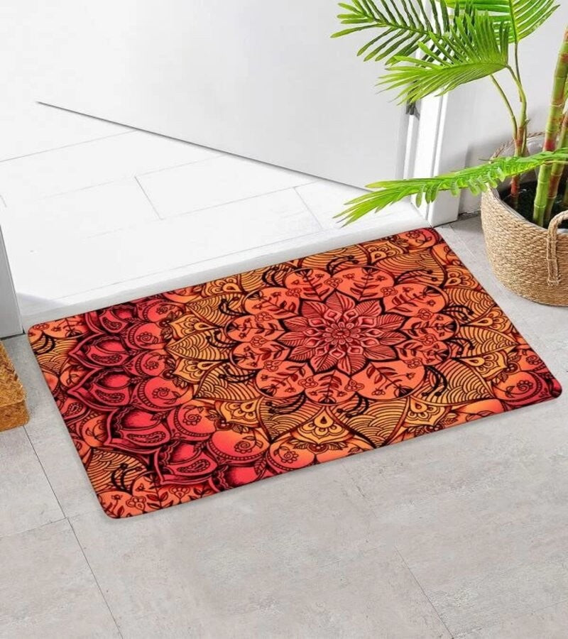 Limpiapiés alfombra flor rojo