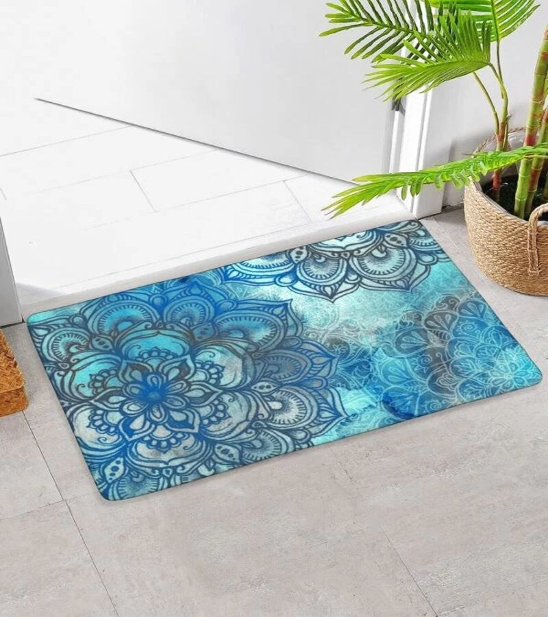 Limpiapiés alfombra mándala azul
