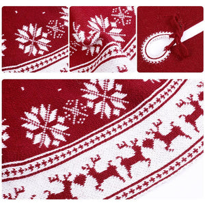 Faldón Boho para Arbol de Navidad Tejido Rojo con Vivos Blancos