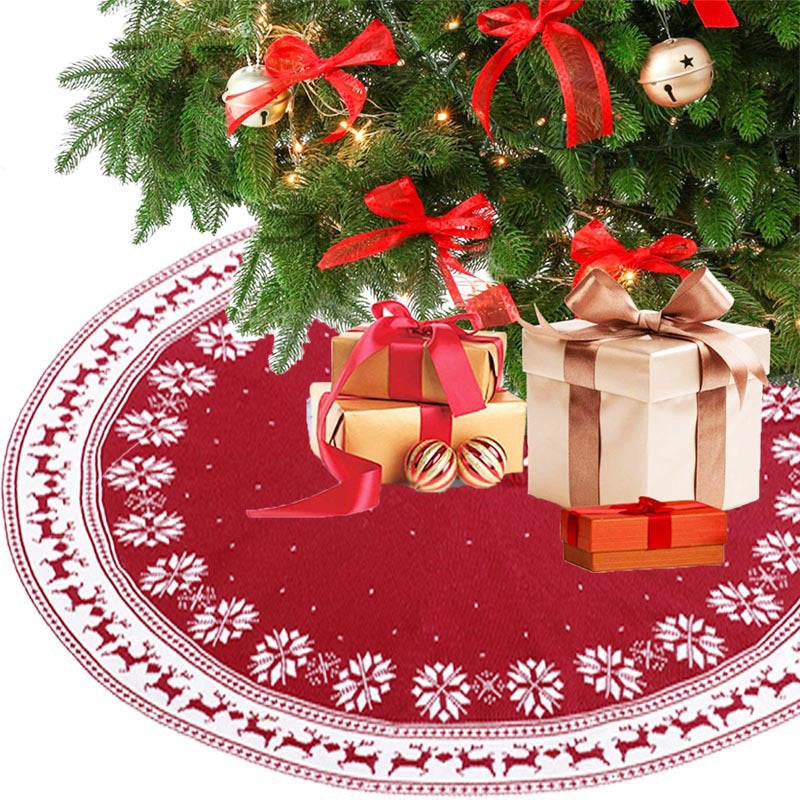 Faldón Boho para Arbol de Navidad Tejido Rojo con Vivos Blancos