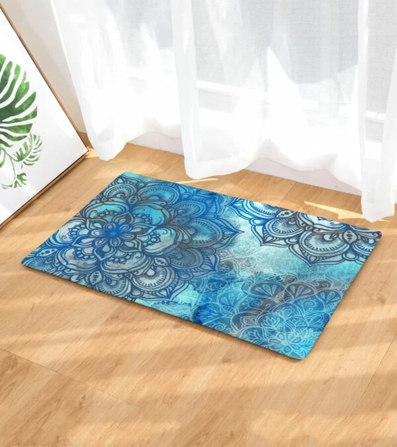 Limpiapiés alfombra mándala azul