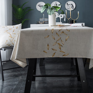 Mantel Rectangular Crema con Hojas Bordadas