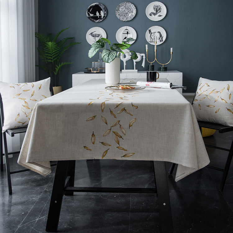 Mantel Rectangular Crema con Hojas Bordadas